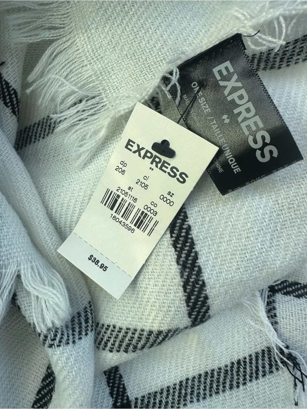 Express White and Black Windowpane Throw Scarf NWT
